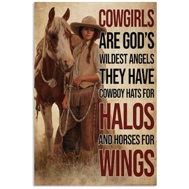 UOAIUDT Vintage Metal Sign Cowgirls Are God'S Wildest Angels Cowboy Hat For Halos And Horse For Wings Retro Tin Sign Plaque For Home Office Club Bar Cafe Men Cave Garage Wall Decoration 8x12 Inch