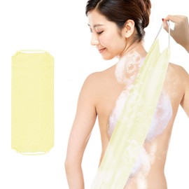 Natural Loofah Back Scrubber, Stretchy Bath Towel with 2 Handles, Double-Sided Bath Brush for Body Scrubs, with Exfoliating Loofah and Soft Cotton, Ideal for Bathing and Removing Dirt, Pink