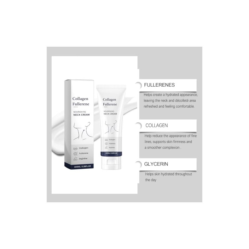 Crema Reafirmante de Cuello para Mujer, Crema Colágeno Fullereno (4Pcs)