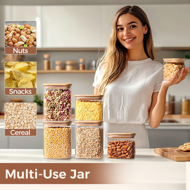 ComSaf 26oz Rectangle Glass Storage Containers with Lids, Glass Jars