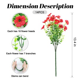 SAHOOTTIE 14 Bundles Red Spring Artificial Flowers for Outdoors Fake Plastic Flowers for Outside Porch Patio Garden Decor
