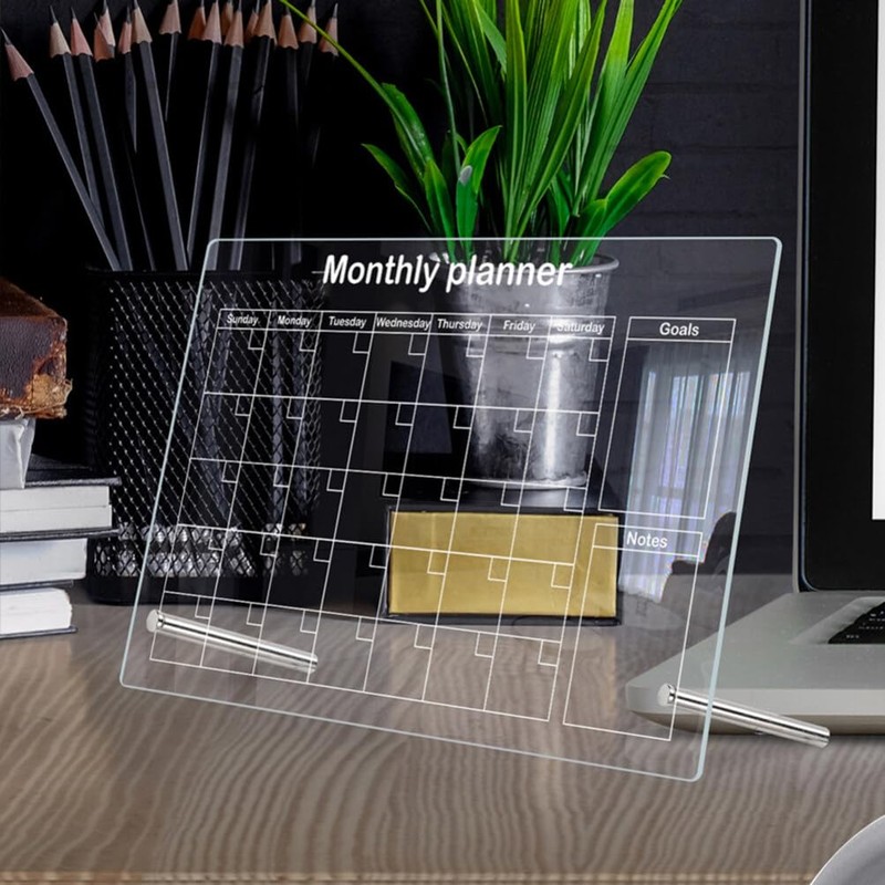 Operitacx Desktop Whiteboard Acrylic Monthly Planner Dry Erase Board with