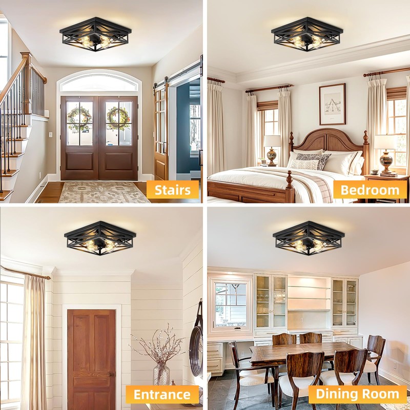DIKAIDA 4-Light Flush Mount Ceiling Light Fixture, Kitchen Lights, Black