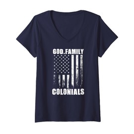 Womens Albert Gallatin Colonials God. Family. Vintage USA Flag V-Neck T-Shirt