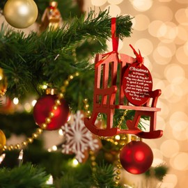 Fenteer Christmas in Heaven Rocking Chair Christmas in Heaven Ornament Memorial Christmas Memorial Ornament, Red Mini Wooden Rocking Chair with Hangtag,Christmas Tree Ornaments