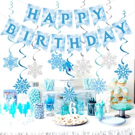 Winter Snowflake Hanging Swirl Decorations Banner, Blue White Silver Christmas Glitter Snowflake Hanging Swirls Ornaments Ceiling Streamers for Xmas Winter Wonderland New Year Birthday Party Supplies