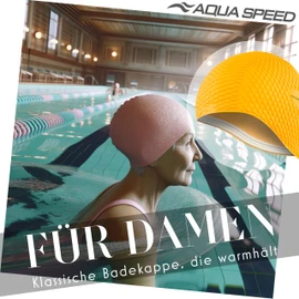 Aqua Speed Bombastic Women's Swimming Cap Long Hair Latex Cap Waterproof Latex Swimming Cap Stretchy Waterproof Swim Cap Women Swimming Hat Girls Orange 75