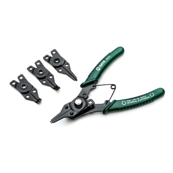 SATA ST09251SJ 5-Piece Combination Snap Ring Pliers Set with 4 Interchangeable Jaws in Storage Case, Green