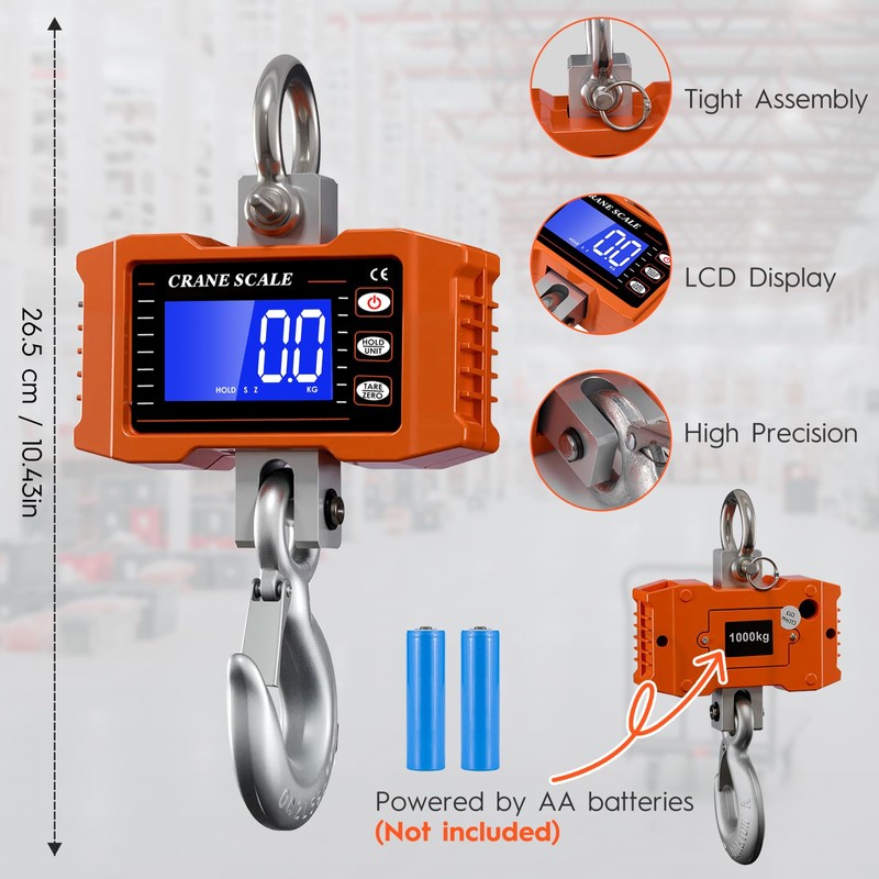 Digital Crane Scale 2200lb/1000Kg Digital Hanging Scale with LCD Screen,