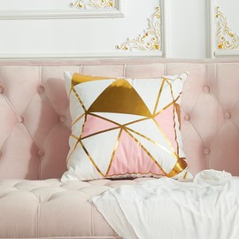 Decorative Pillow Covers Soft Short Plush with Simplicity Gold Line Decor Hidden Zipper Wrinkle Resistant Design Throw Cushion Case Only (Lines, 18"x18"(Pack of 1))