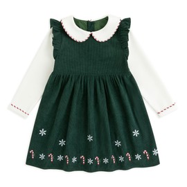 Simplee kids Baby Girls Peter Pan Collar Dress Long Sleeve Dress for Winter Autumn Dark Green