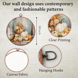 10" Autumn Pumpkin Round Wall Decor - Rustic Country Farmhouse Style - Perfect for Fall, Harvest, and Seasonal Home Decor - Kitchens, & Rustic Homes - Great Autumn Gift Idea for Friends (1 set) - A02