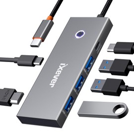 USB C HUB 6-in1, iXever USB C to HDMI 2.0 Multiport Adapter 4K@60Hz with One Touch Screen-Off Button, 2X USB 3.0 HUB, USB Type C 5Gbps, PD 100W Charging