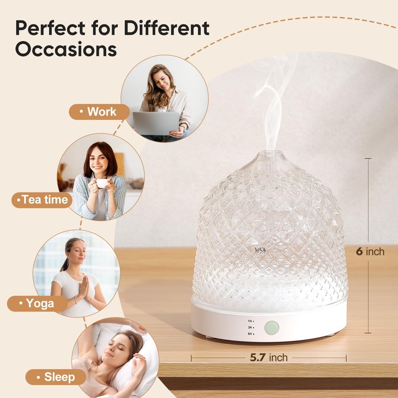 Lecdura Glass Essential Oil Diffuser, 200ml Ultrasonic Aroma Diffusers with