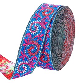 FINGERINSPIRE 7.7 Yard 1 Inch Vintage Jacquard Ribbon Emobridered Woven Green Leaves Ribbon Fabric Trim Fringe for DIY Clothing Accessories Embellishment Decorations Purple