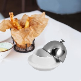 DOITOOL Plato De Mantequilla De Acero Inoxidable Mantequillera Ideal Para Postres Decoración De Mesa Y Uso En Hogar Cocina Y Fiestas Tamaño Compacto 3.54X3.54X2.75 Cm