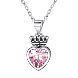 ChicSilver Silver Necklace with Birthstone, 925 Sterling Silver Crown Chain for Women BFF Heart Necklace with Gift Box for Valentine's Day Birthday, Cubic Zirconia