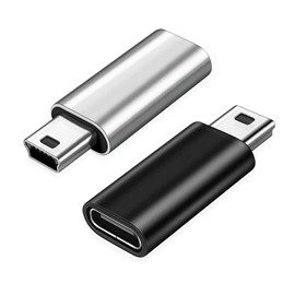 LeTradeJP 2 Pack USB C to Mini USB Adapter USB C Female Mini USB Male Adapter USB Mini B Male to USB C Converter Connector Charging and Data Transfer Converter Adapter (Silver+Black)