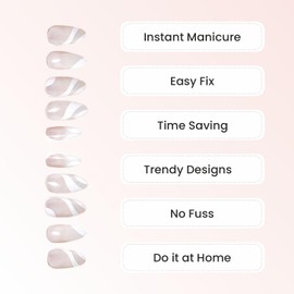 French Tip False Nails with Glue 24 Pcs Soft Gel Press On Nails in 12 Sizes Reusable (White with Design, One size)