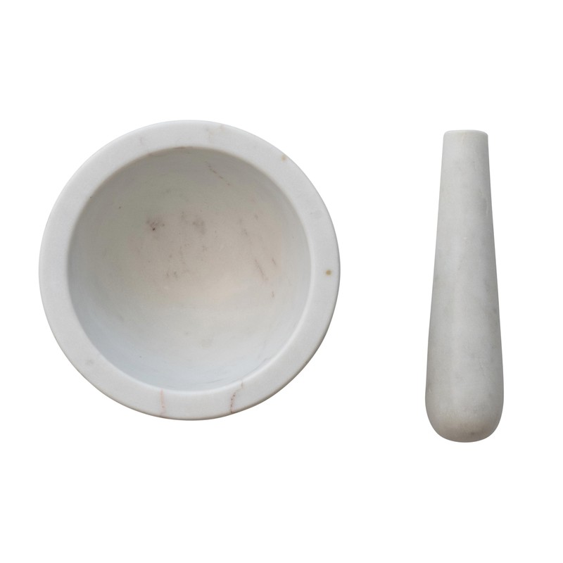 Creative Co-Op Marble Mortar and Pestle, White