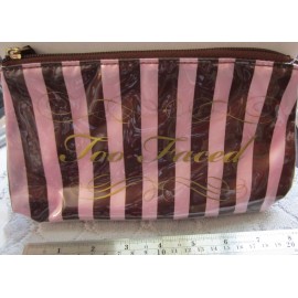 TOO FACED Cosmetic striped Makeup Bag  with clear vinyl covering 8" x 4.5"