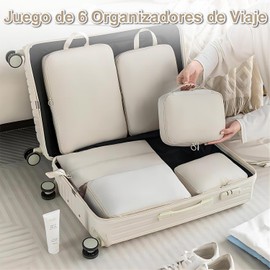 6 Piezas Organizadores de Viaje para Maletas-Benanei Organizador de Equipaje Viaje, Bolsas Impermeables de Almacenamiento para Ropa, Zapatos y Cosméticos, Accesorios Esenciales de Viaje (Blanquecino)
