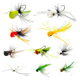 10 Pcs Fly Fishing Popper Flies Assortment Kit, Topwater Fly Fishing Popper Flys Kit for Bass Crappie Bluegill Trout Salmon Sunfish Panfish Salmon Perch