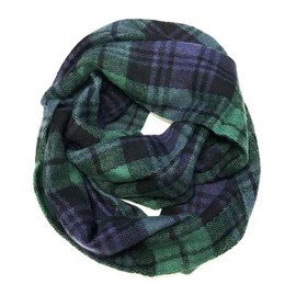 Bowbear Tartan Winter Infinity Scarf with Beanie, Blue/Green + Black