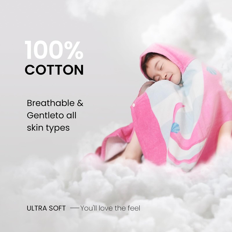 Hooded Towel for Kids, 100% Cotton Soft and Absorbent, Big