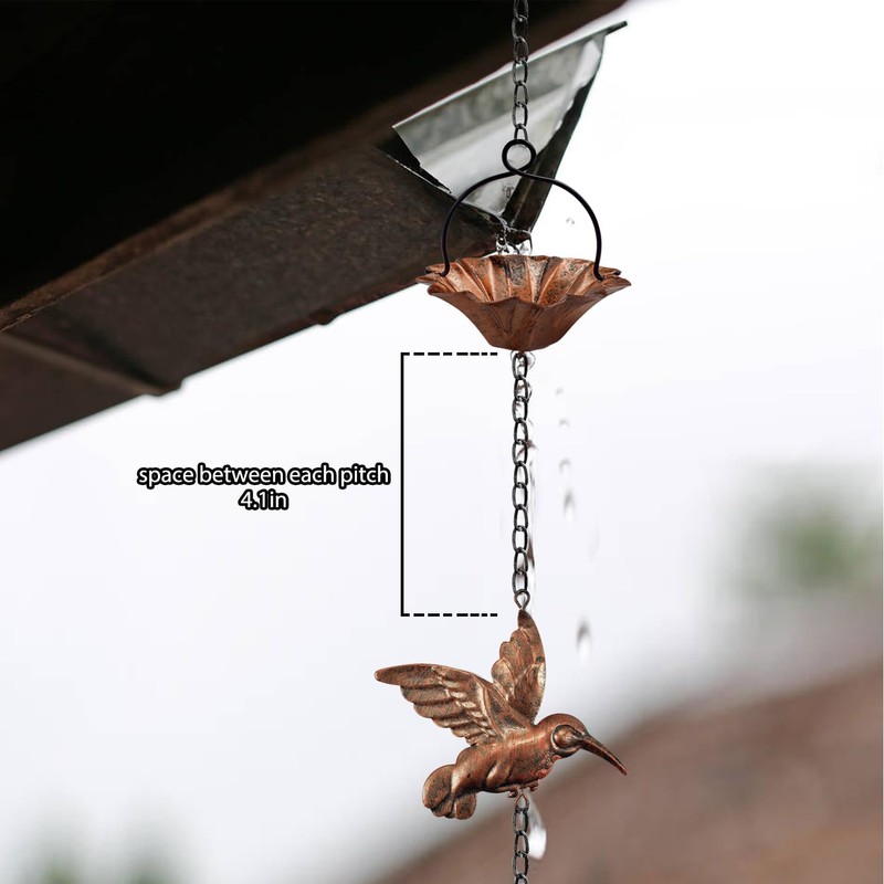 8.5Ft Copper Rain Chains for Gutters, Lotus Rain Catcher Chain