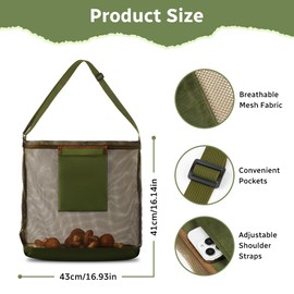 AMFUN Mushroom Hunting Bag, Mushroom Collector Bag with Adjustable Shoulder Strap, Harvest Collection Bag, Foldable Mesh Harvest Bag, Fruit Picking Mesh Bag for Camping, Shopping, Travel, Hiking,