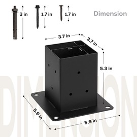 WIMART 4x4 Post Base, Inner Size 3.5"x3.5"Deck Post Base, Deck Post Base for Concrete, for Mailbox Support Wood Fence Post Anchort (Black - Set 4)