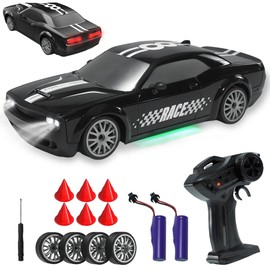 SANCO 1:20 RC Drift Car - 2.4G Drifting Car with Dual Tire System & LED Lights, 20+KM/H, 50-Minute Playtime, Racing Toy Remote Control for Adults Boys Girls 2pcs Rechargeable Batteries （Black）
