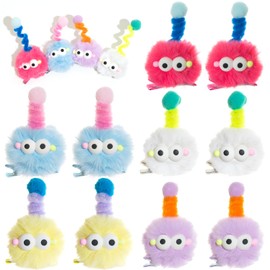 10 PCS Cartoon Pom Poms Hair Clips, Crazy Hair Day Accessories for Kids, Fuzzy Pom Poms Hair Barrettes for Crazy Hair(5 Pairs)