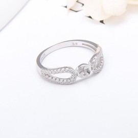LGSY 925 Sterling Silver Infinity Love CZ Rings for Pearl Jewelry Making, Design Ring Fittings/Settings/Mountings for Women
