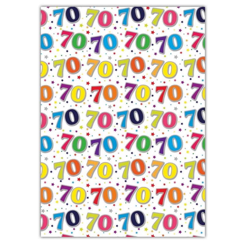 70th Birthday Wrapping Paper Gift Wrap, 2 Sheets, 1 Matching