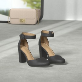 DREAM PAIRS Women's High Heel Ankle Strap Closed Toe Chunky Wedding Party Pumps Shoes,Size 9.5,Black/Nubuck,Angela