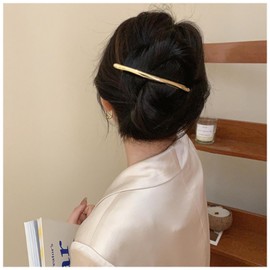 Aneneiceera Vintage Long Tube Bar Hair Clip Barrette Gold Bar Hair Barrette Clamp Minimal Metal Glossy Stick Barrettes Clips Decorative Hair Accessories for Women (Gold)