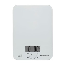 KitchenAid KQ914WH Glass Surface 11 Pound Capacity Digital Kitchen and Food Scale, Scale for Food Ounces and Grams, Dry and Liquid Ingredients, White
