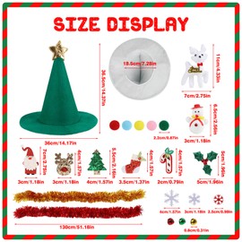 ZALAON Christmas Tree Santa Hat, DIY Novelty Santa Hat with Deer Bell Snowflake SnowmanTinsel Garland Accessories for Fancy Dress Christmas Party(Red)