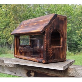 Very Large Fence or Tree Mount see Through Squirrel Feeder Cedar Wood