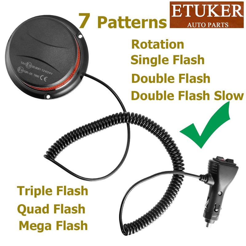 ETUKER 12 V 24 V yellow rotating beacon, magnetic flash