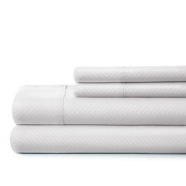 ienjoy Home Embossed 4 Piece Sheet Set, Full, Chevron White
