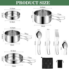 SLTAXAR Camping Cookware Set Stainless Steel Cooking Pot with Pan Outdoor Cookware Picnic Pot 2-3 People Portable Camping Pot Pan Set Stackable for Picnic Backpacking Camping Hiking