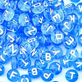 Sunrica 1600Pcs Blue Acrylic Round Letter Beads for Friendship Bracelet DIY 4X7mm Transparent Alphabet Beads