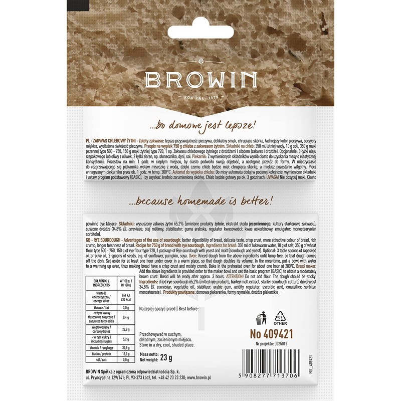 Browin Food Grade Dried Sourdough Culture & Yeast - Hand