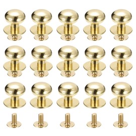 uxcell 12mm Ball Head Stud Rivets Screw Back, 15Pack Round Head Button Nipple Rivet for DIY Leather Craft Handbag Belt, Light Golden