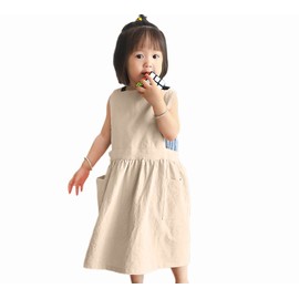 losofar Children Cotton Apron Japanese Style Bib Home Clothes Painting Soft Comfort Pinafore Apron for Girls Boys (khaki, 23.2"x25.9")
