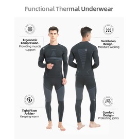 NOOYME - Ropa interior térmica para hombre, ropa interior larga para hombre, capa base para hombre para clima frío, Negro-gris, Small