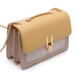 TOP BAND Leather Cross Body Bag Ladies Handbags & Shoulder Bags for Women Fashion Designer Cute Chain Strap Color-Block Crossbody Purses Yellow